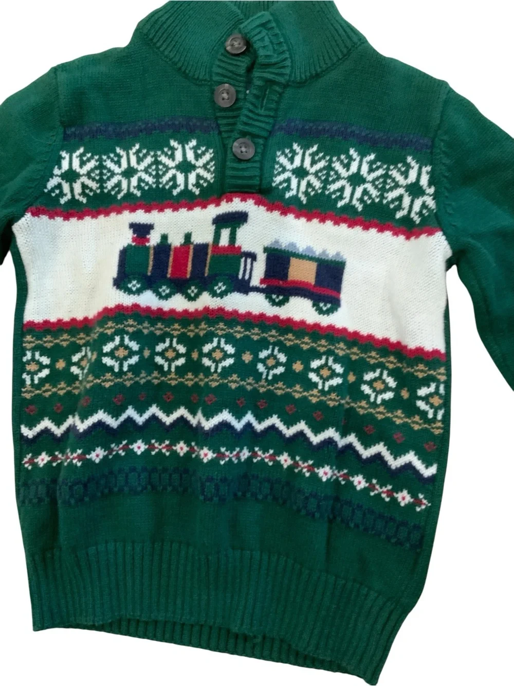 The Children's Place Green Train Fair Isle Sweater 3T